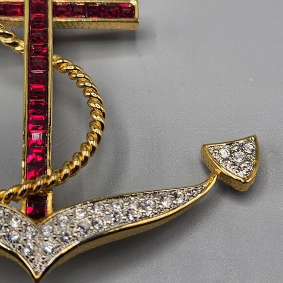 Butler Anchor Brooch Red White Green Crystal Maritime Nautical Costume Jewelry - Picture 3 of 8